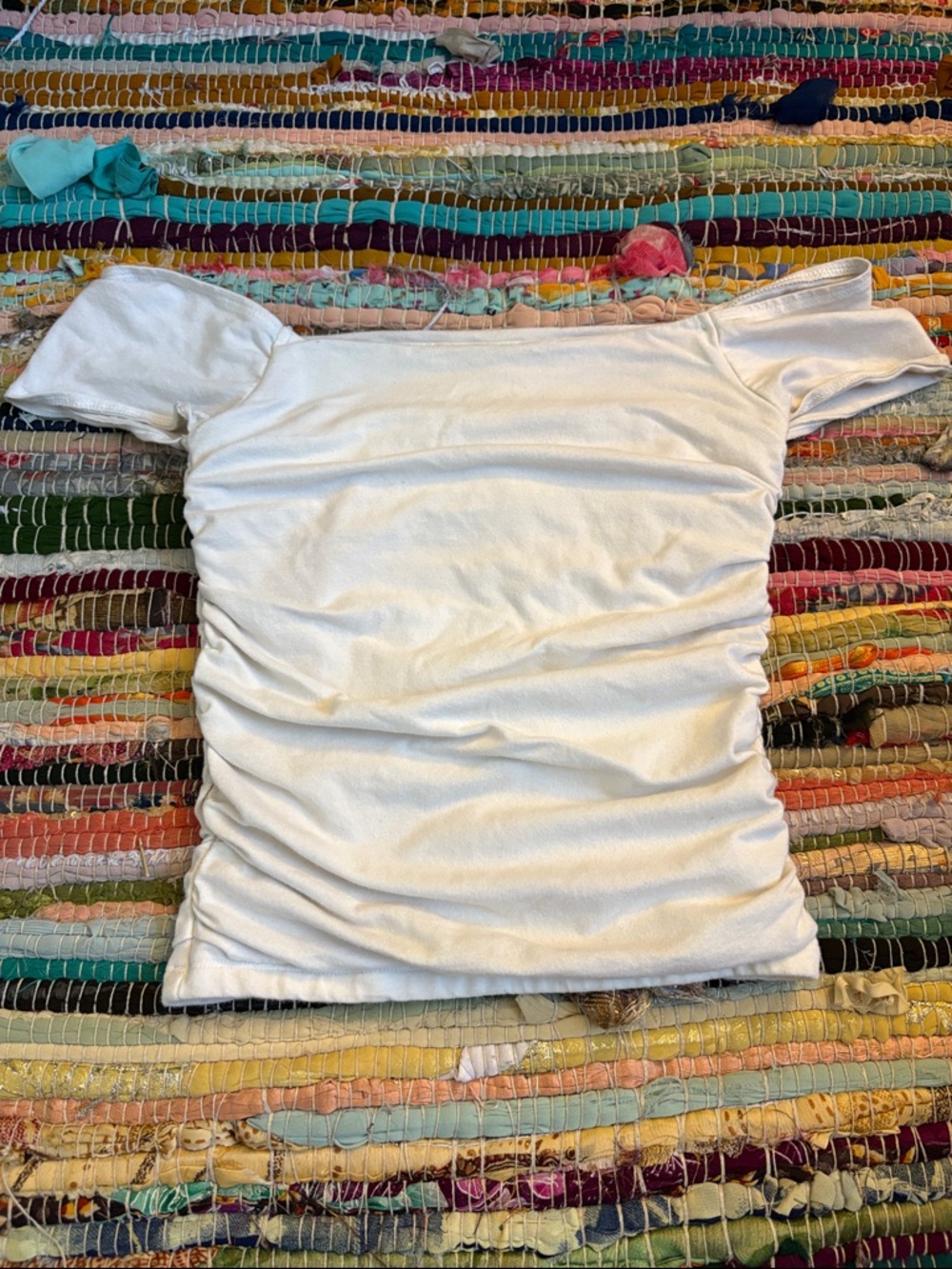 Hollister White Off-Shoulder Ruched Crop Top